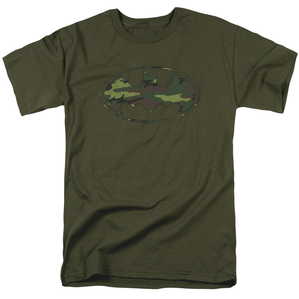 Batman Distressed Camo Shield Mens T Shirt Military Green Officially Licensed
