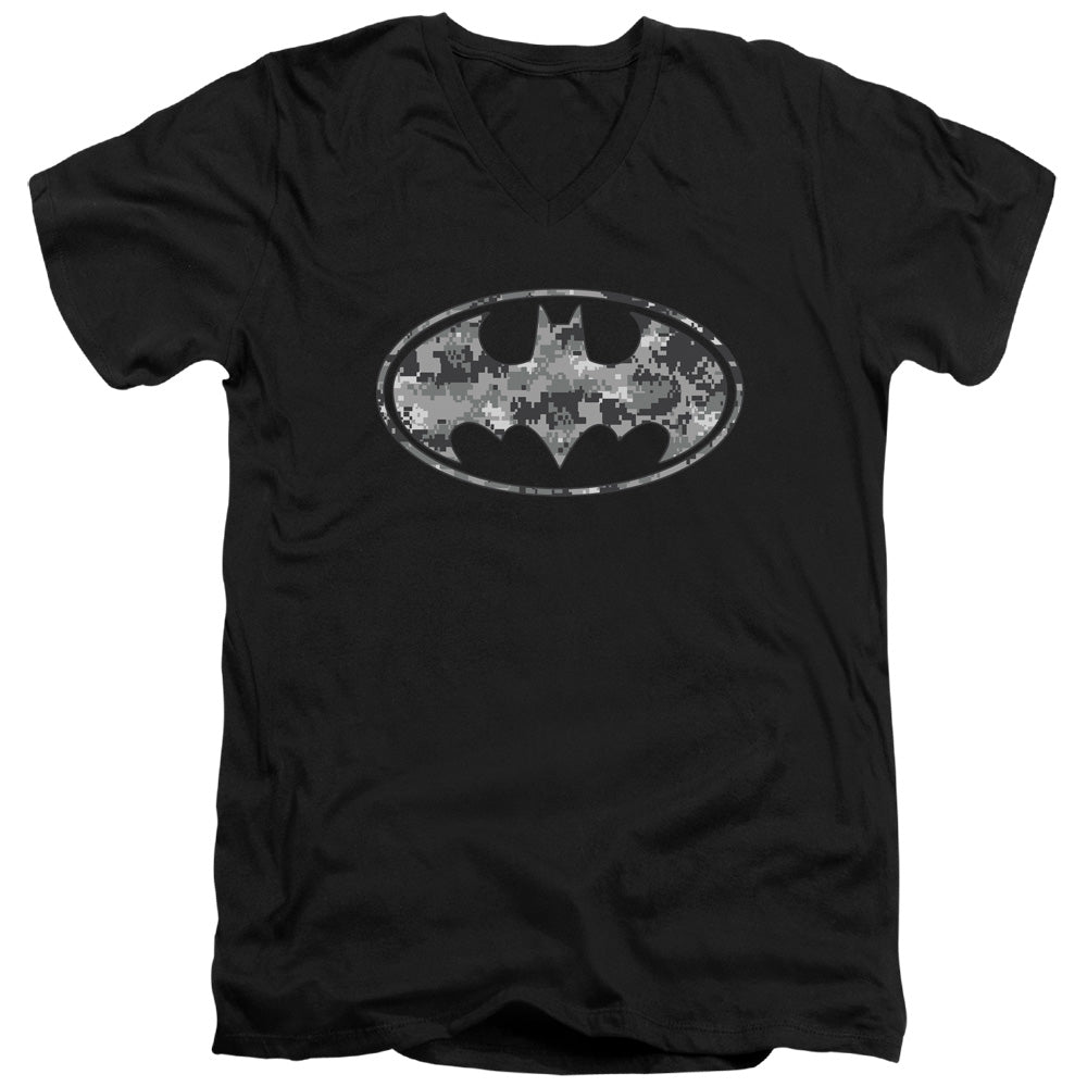Batman Urban Camo Shield Mens Slim Fit V Neck T Shirt Black Officially Licensed