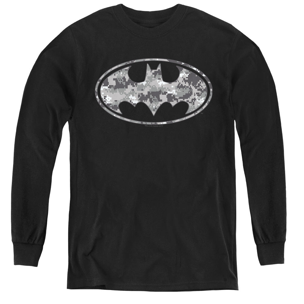 Batman Urban Camo Shield Long Sleeve Kids Youth T Shirt Black Officially Licensed