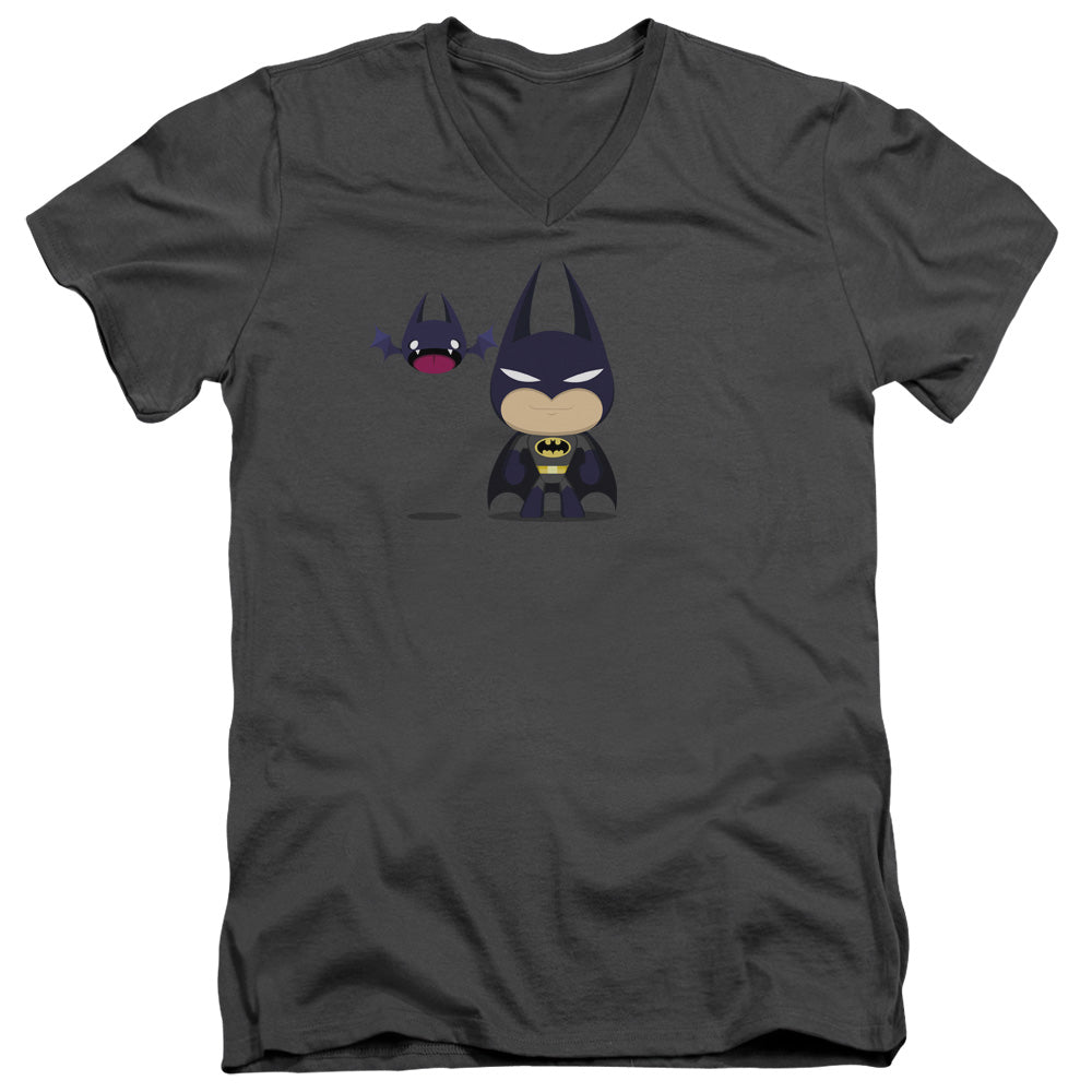 Batman Cute Batman Mens Slim Fit V Neck T Shirt Charcoal Officially Licensed