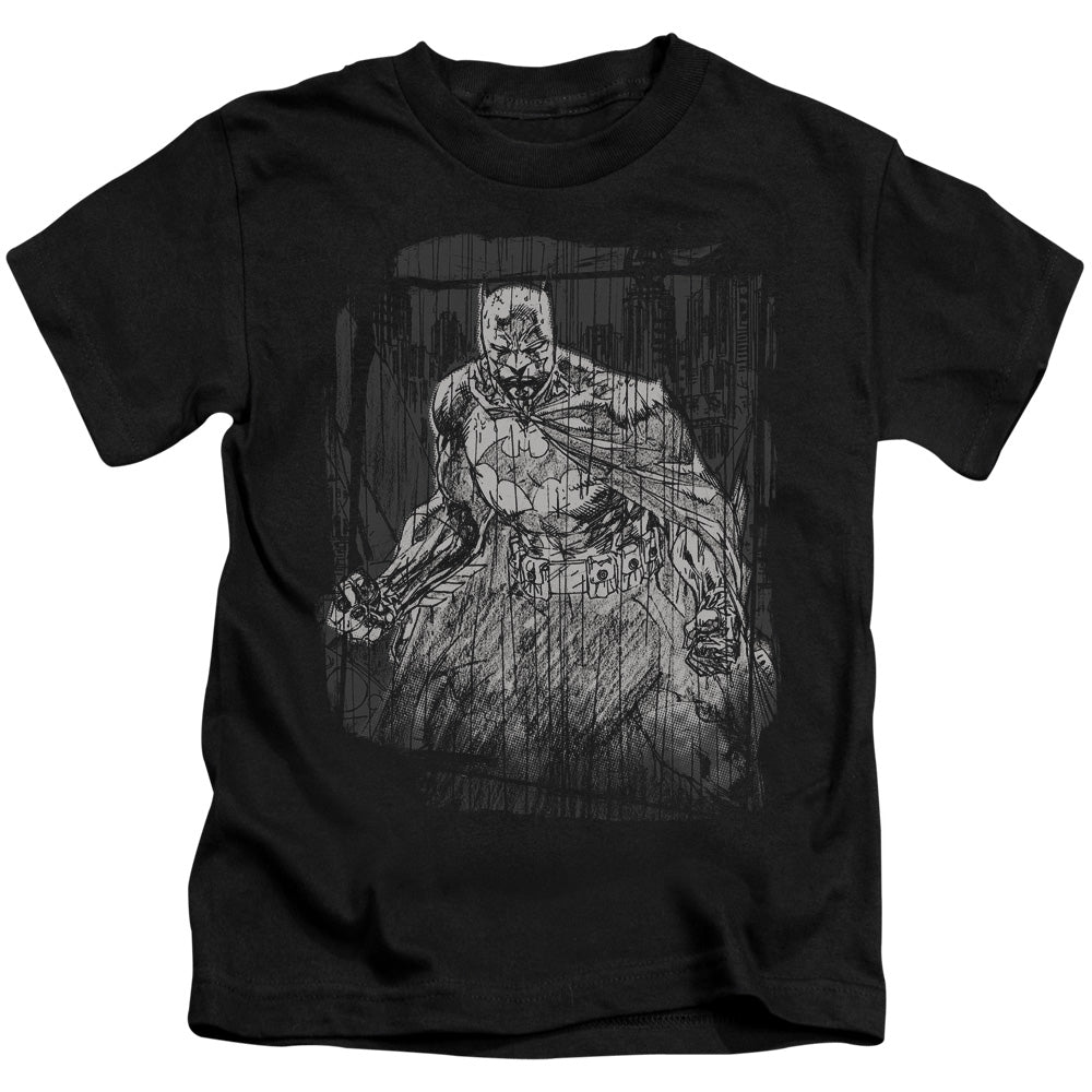 Batman Pencilled Rain Juvenile Kids Youth T Shirt Black Officially Licensed