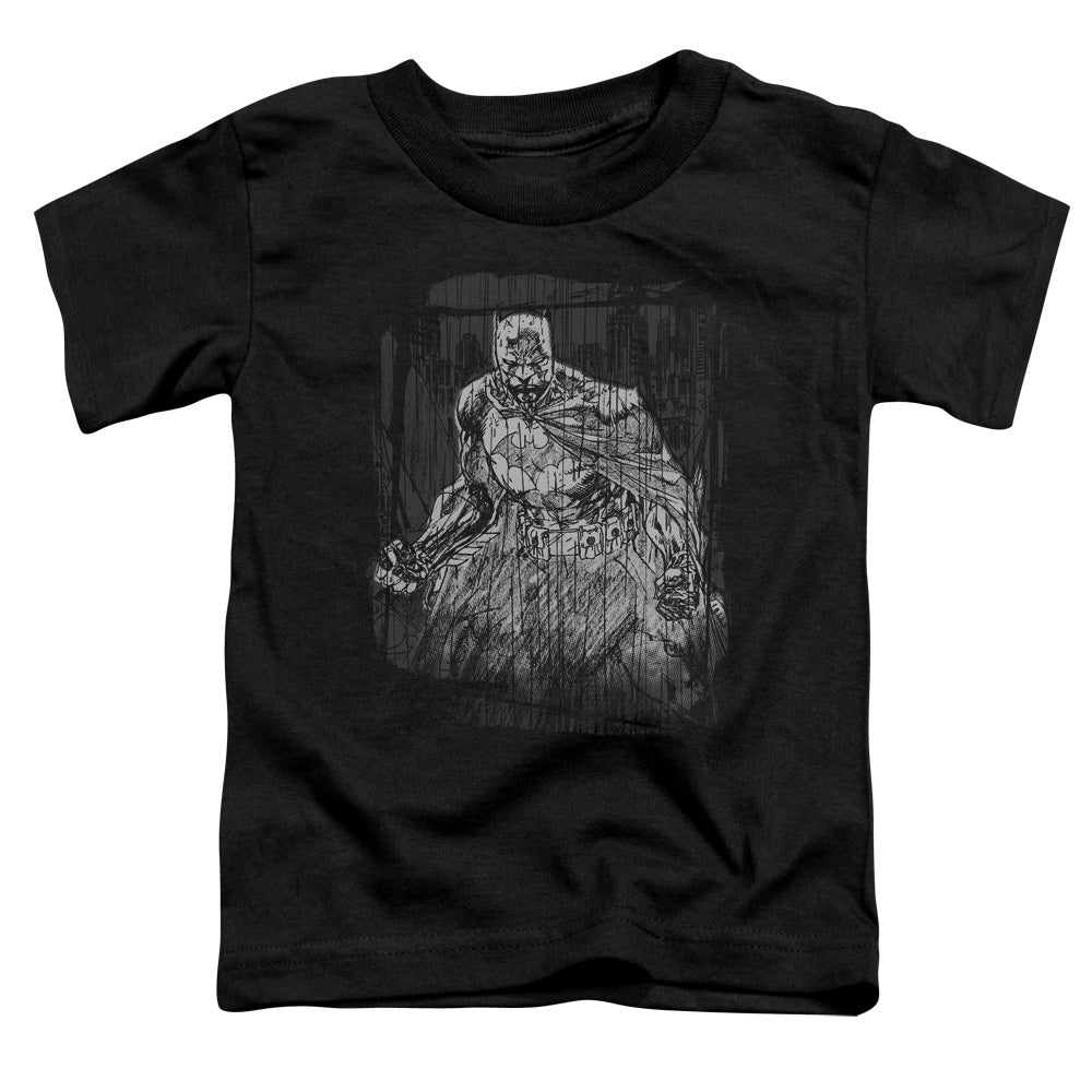 Batman Pencilled Rain Toddler Kids Youth T Shirt Black Officially Licensed