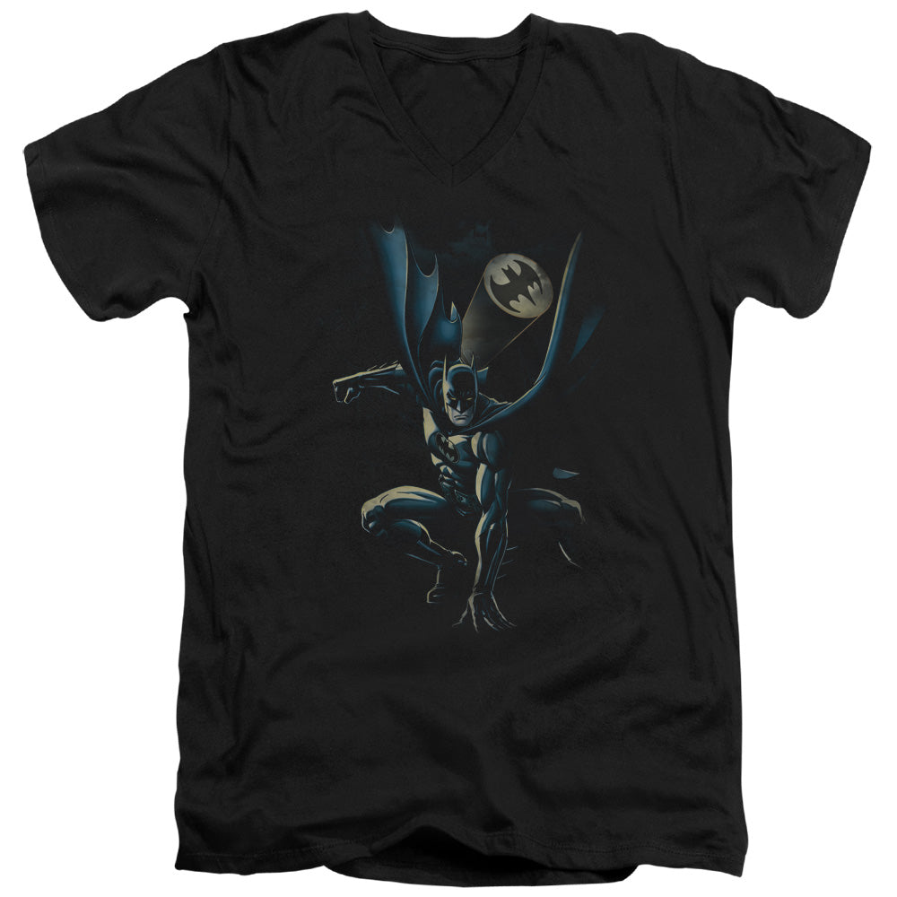 Batman Calling All Bats Mens Slim Fit V Neck T Shirt Black Officially Licensed