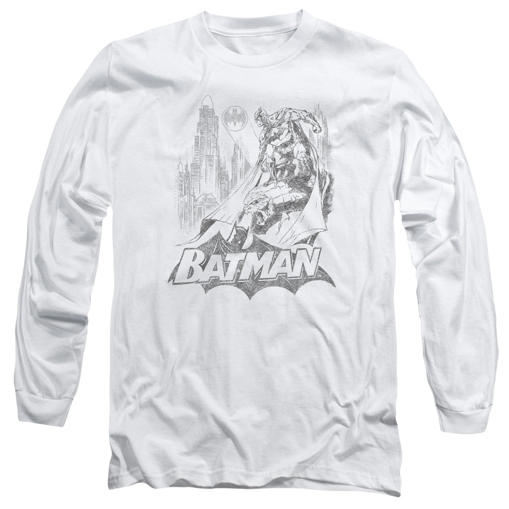 Batman Bat Sketch Mens Long Sleeve Shirt White Officially Licensed