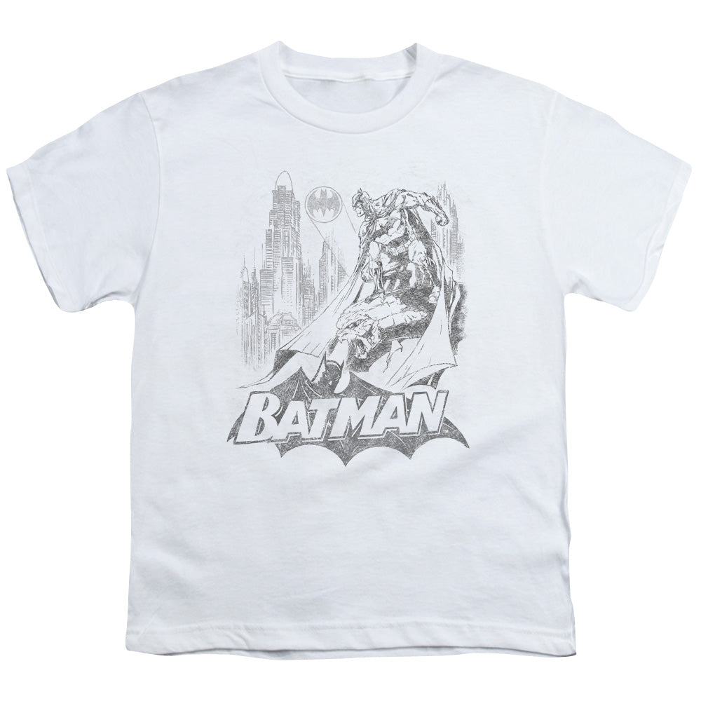 Batman Bat Sketch Kids Youth T Shirt White Officially Licensed