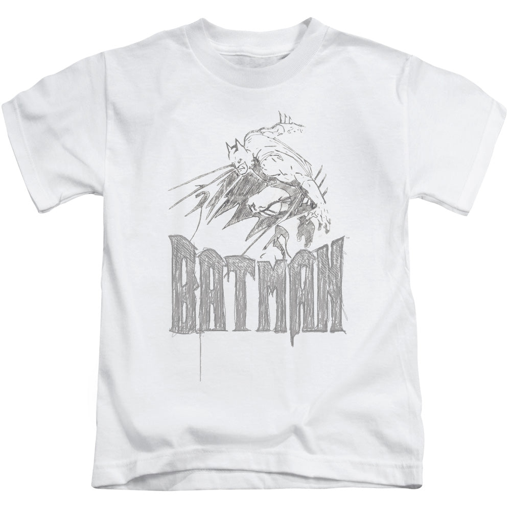 Batman Knight Sketch Juvenile Kids Youth T Shirt White Officially Licensed