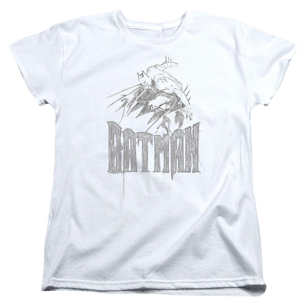Batman Knight Sketch Womens T Shirt White Officially Licensed