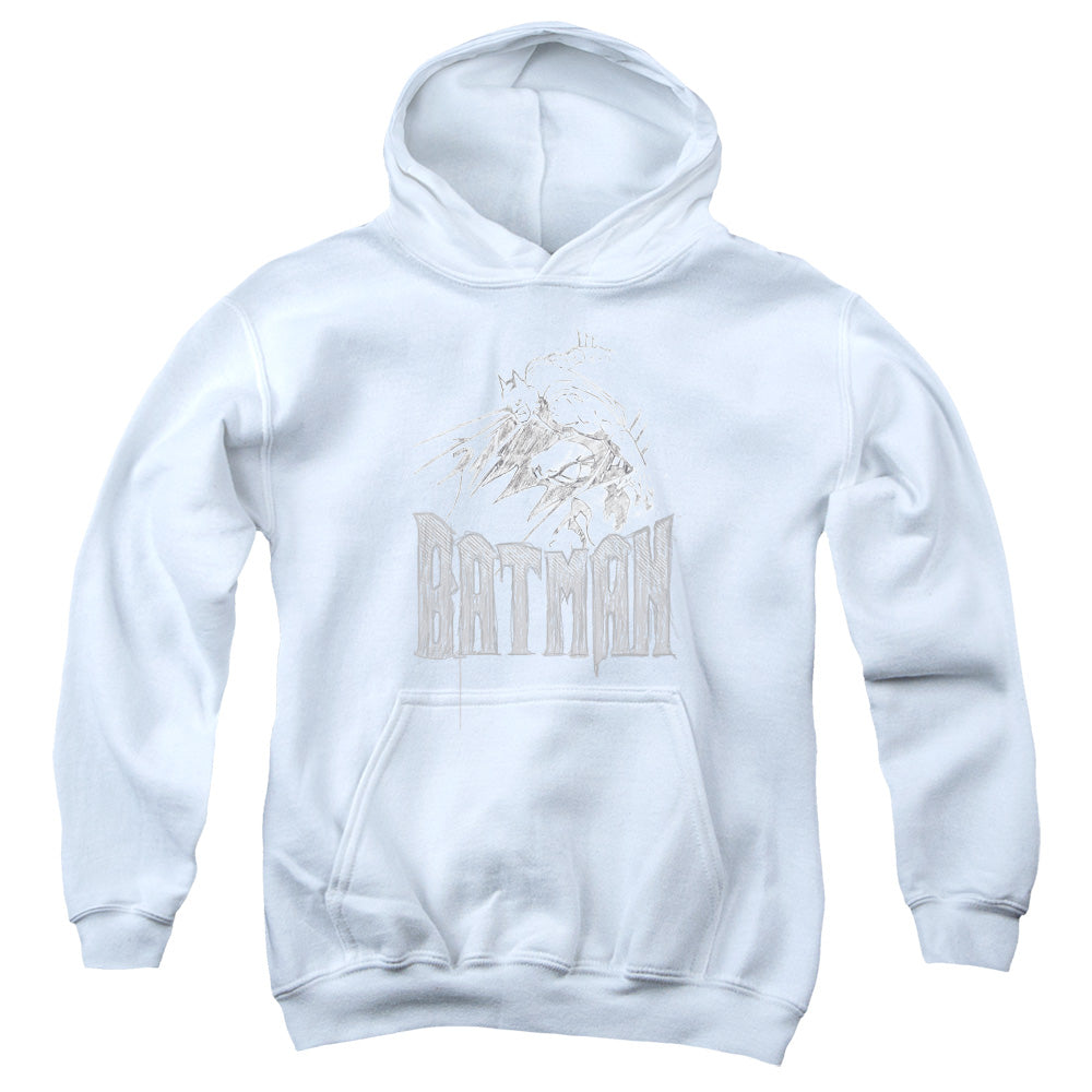 Batman Knight Sketch Kids Youth Hoodie White Officially Licensed