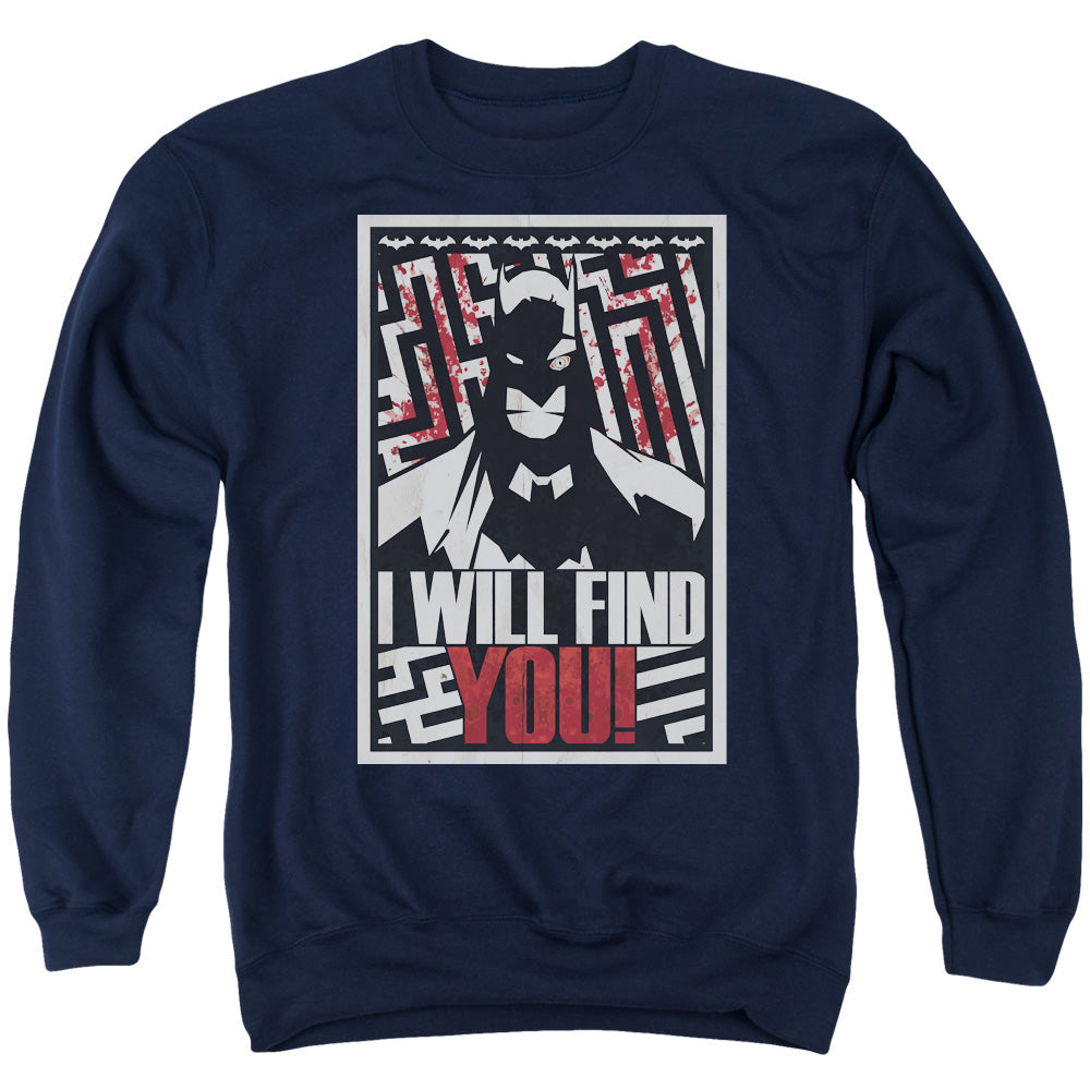 Batman I Will Fnd You Mens Crewneck Sweatshirt Navy Blue Officially Licensed
