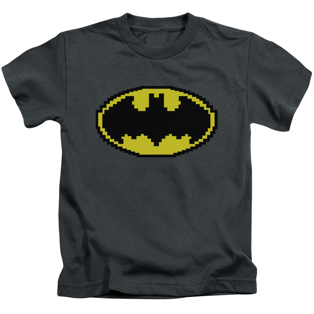Batman Pixel Symbol Juvenile Kids Youth T Shirt Charcoal Officially Licensed