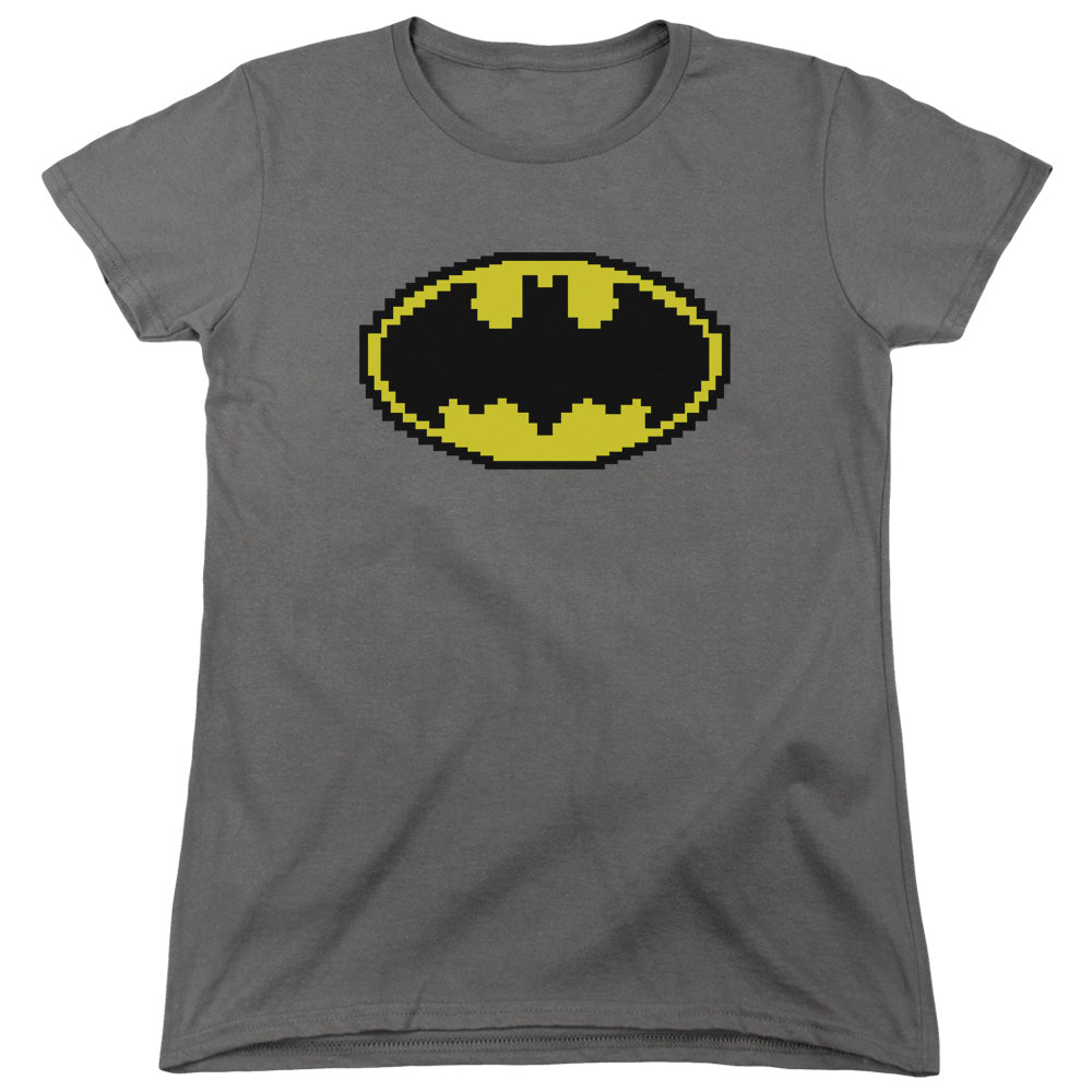 Batman Pixel Symbol Womens T Shirt Charcoal Officially Licensed
