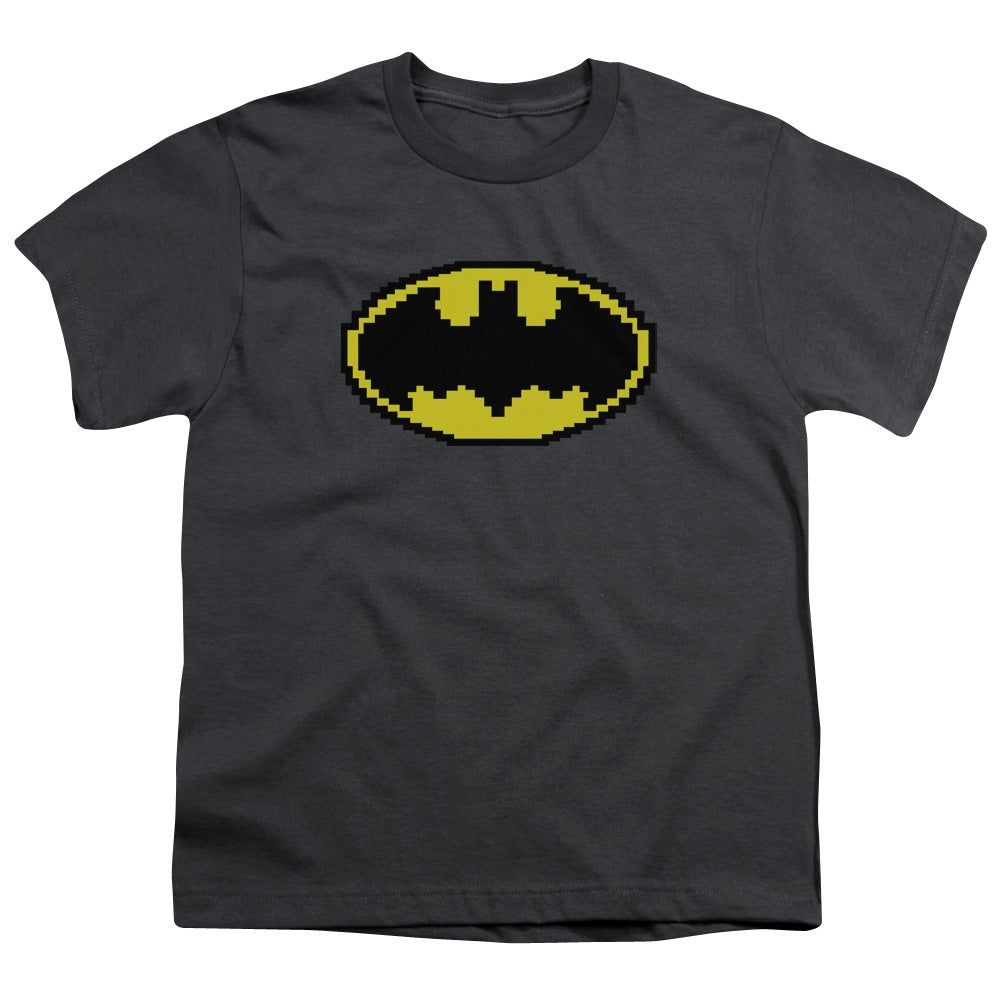 Batman Pixel Symbol Kids Youth T Shirt Charcoal Officially Licensed