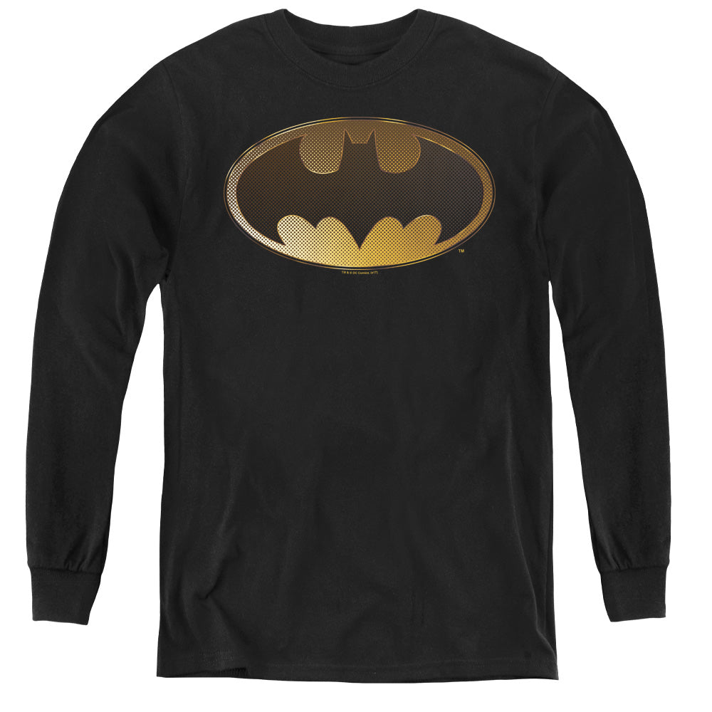Batman Halftone Bat Long Sleeve Kids Youth T Shirt Black Officially Licensed