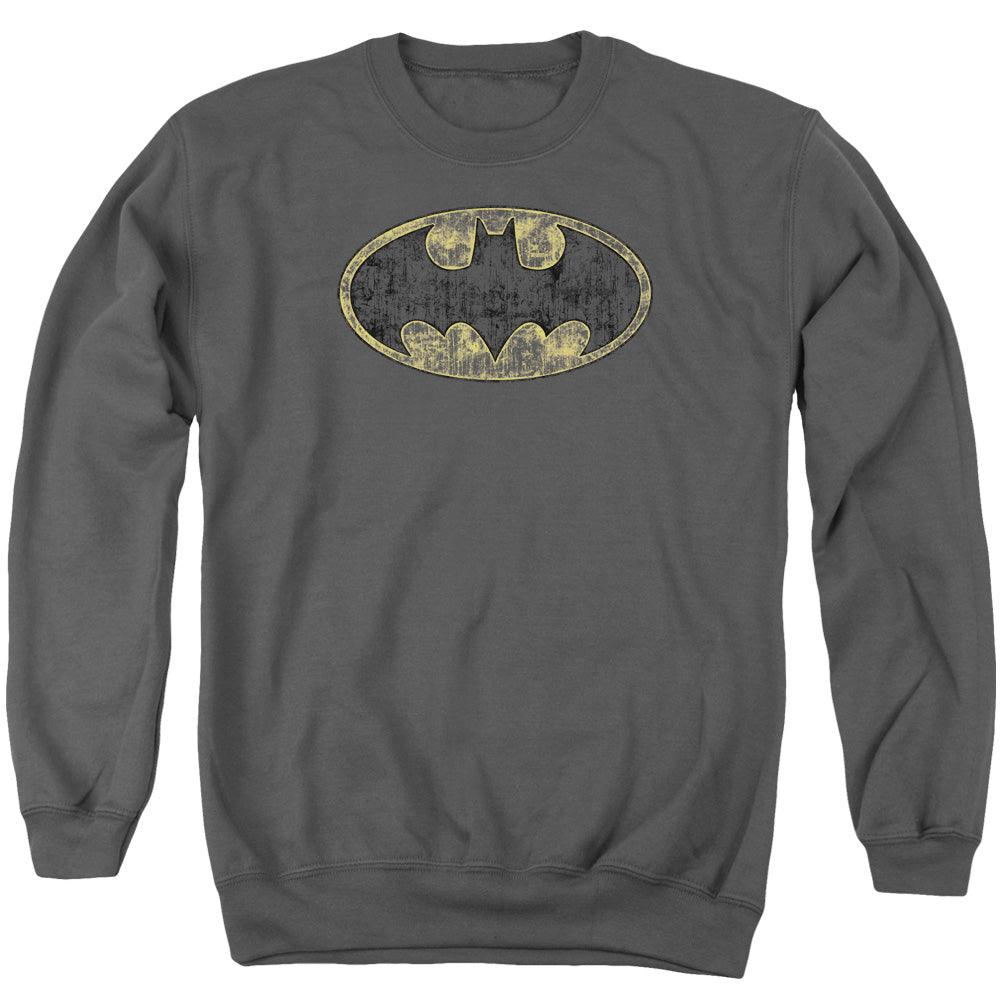 Batman Tatered Logo Mens Crewneck Sweatshirt Charcoal Officially Licensed