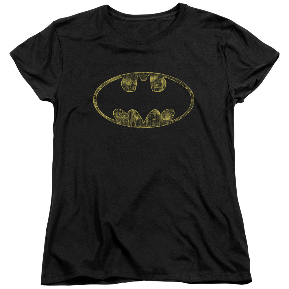 Batman Tatered Logo Womens T Shirt Black Officially Licensed