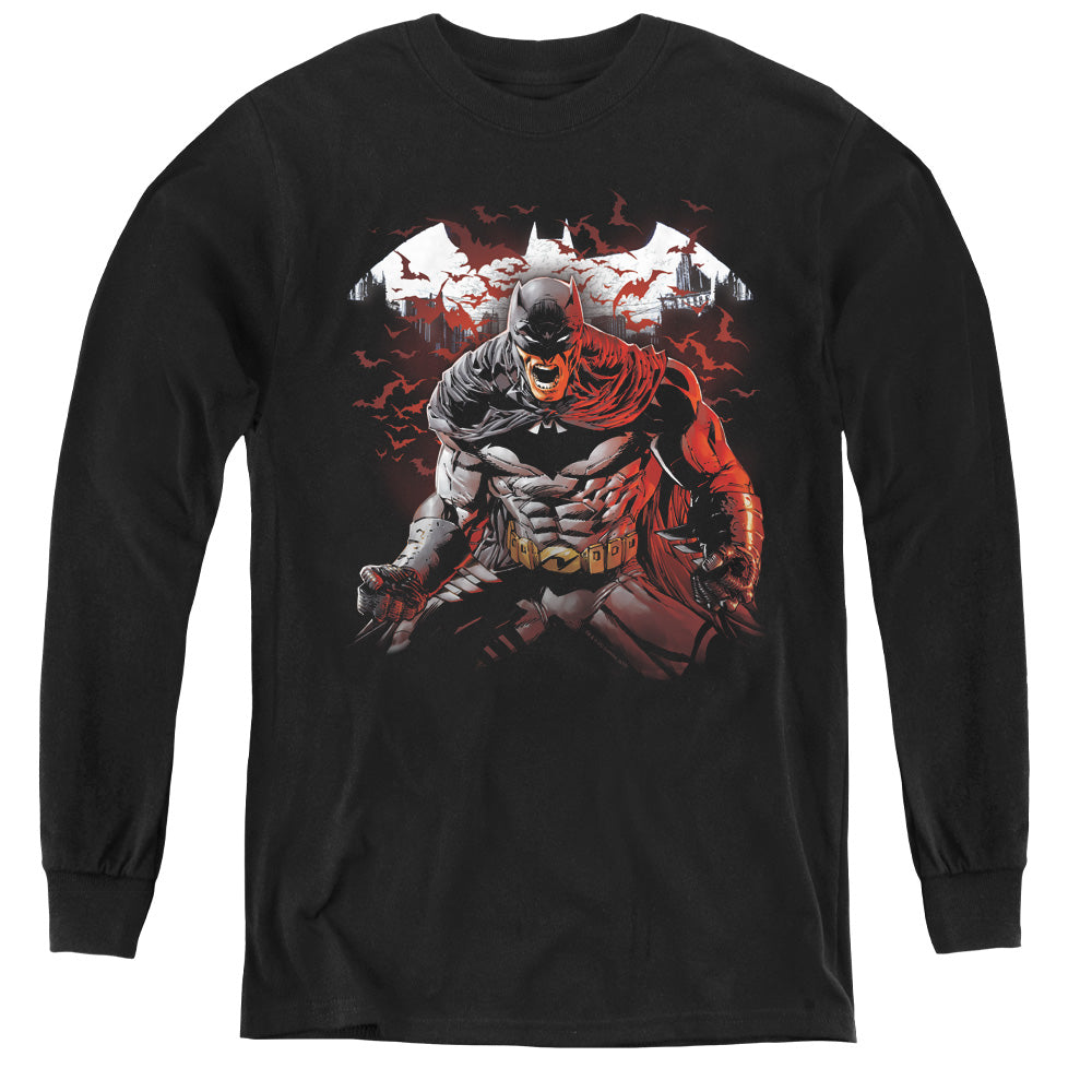 Batman Raging Bat Long Sleeve Kids Youth T Shirt Black Officially Licensed