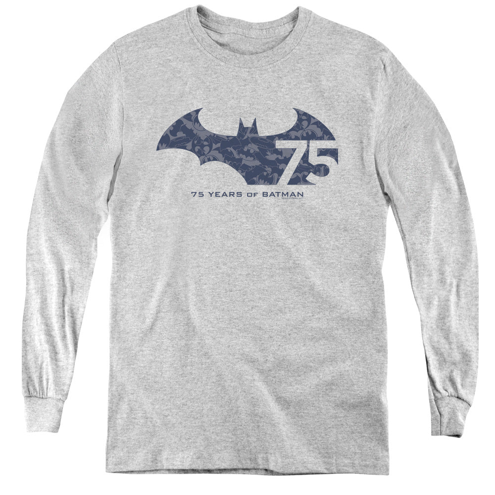 Batman 75 Year Collage Long Sleeve Kids Youth T Shirt Athletic Heather Officially Licensed