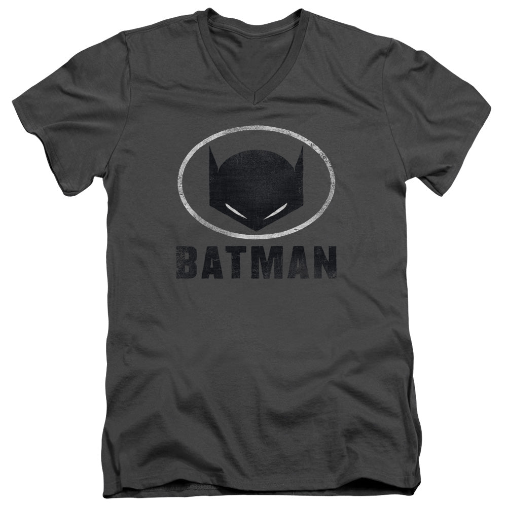 Batman Mask In Oval Mens Slim Fit V Neck T Shirt Charcoal Officially Licensed