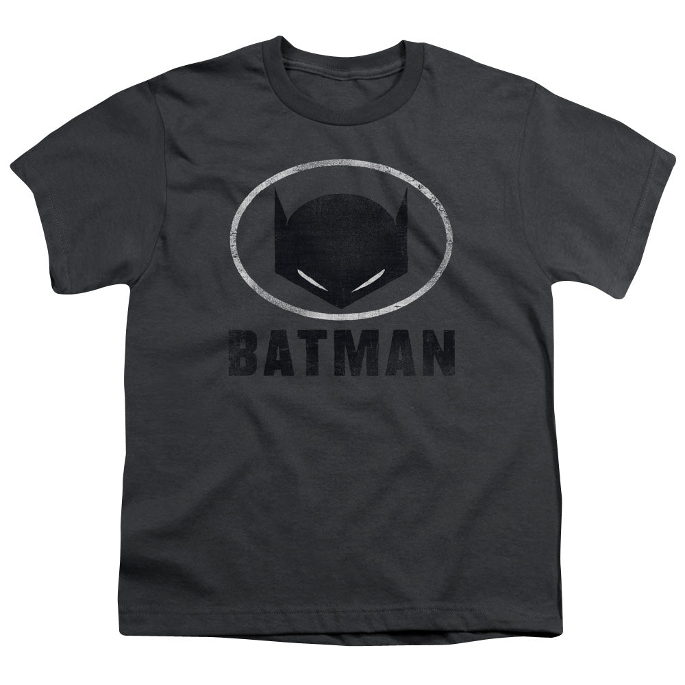 Batman Mask In Oval Kids Youth T Shirt Charcoal Officially Licensed