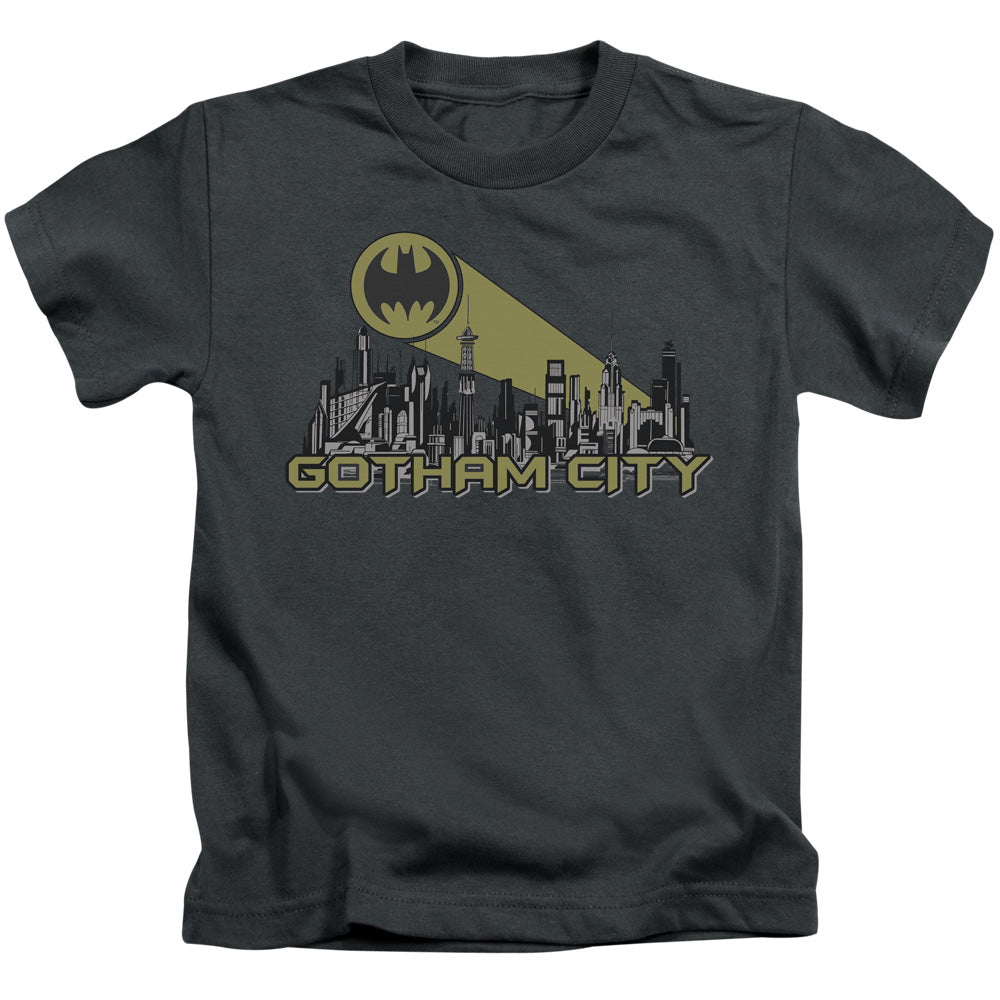 Batman Gotham Skyline Juvenile Kids Youth T Shirt Charcoal Officially Licensed