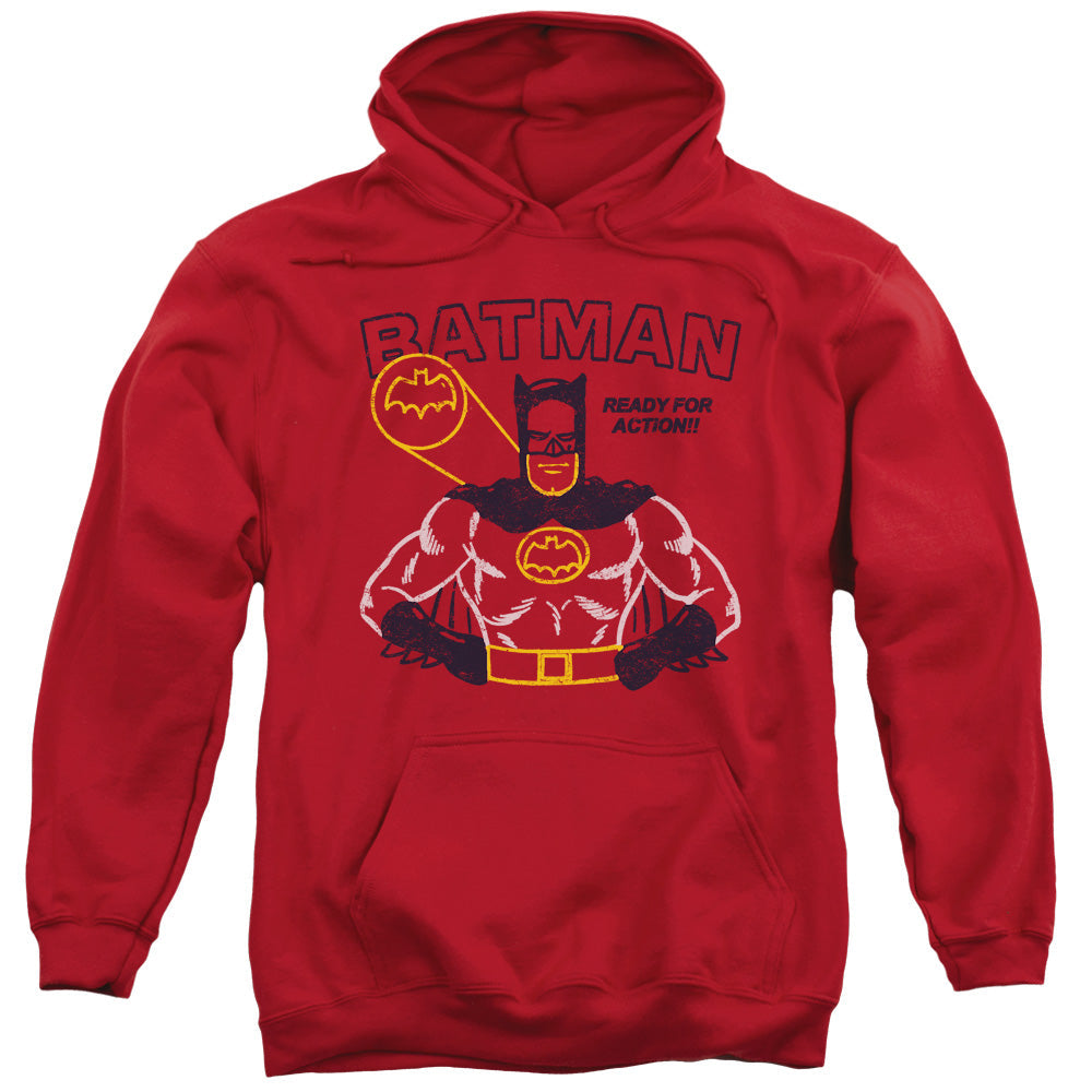 Batman Ready For Action Mens Hoodie Red Officially Licensed