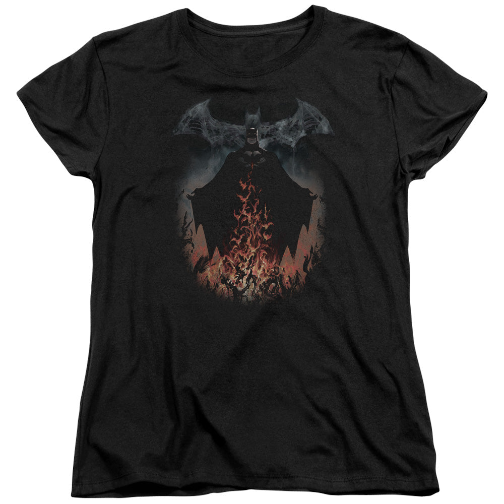 Batman Smoke & Fire Womens T Shirt Black Officially Licensed