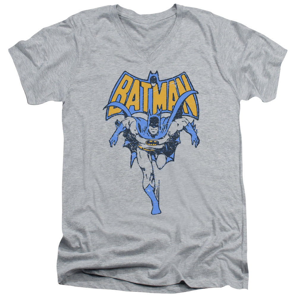 Batman Vintage Run Mens Slim Fit V Neck T Shirt Athletic Heather Officially Licensed