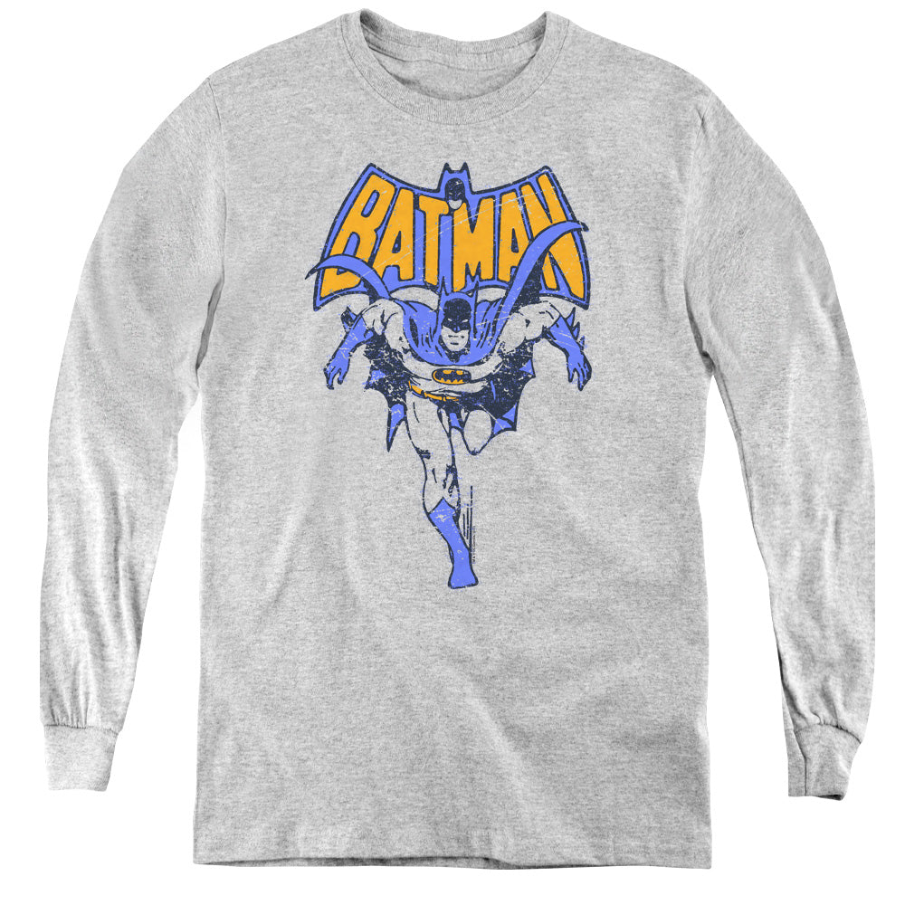 Batman Vintage Run Long Sleeve Kids Youth T Shirt Athletic Heather Officially Licensed
