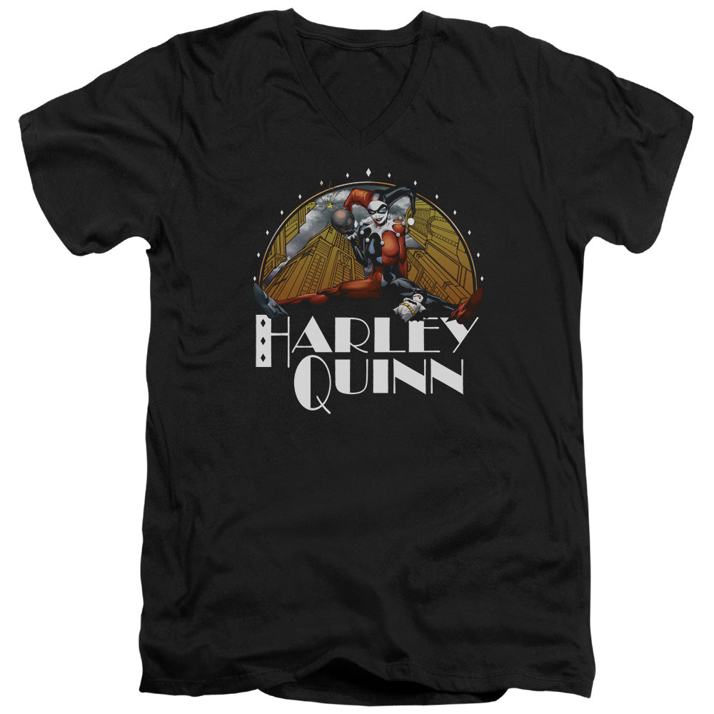 Batman Play Date Mens Slim Fit V Neck T Shirt Black Officially Licensed