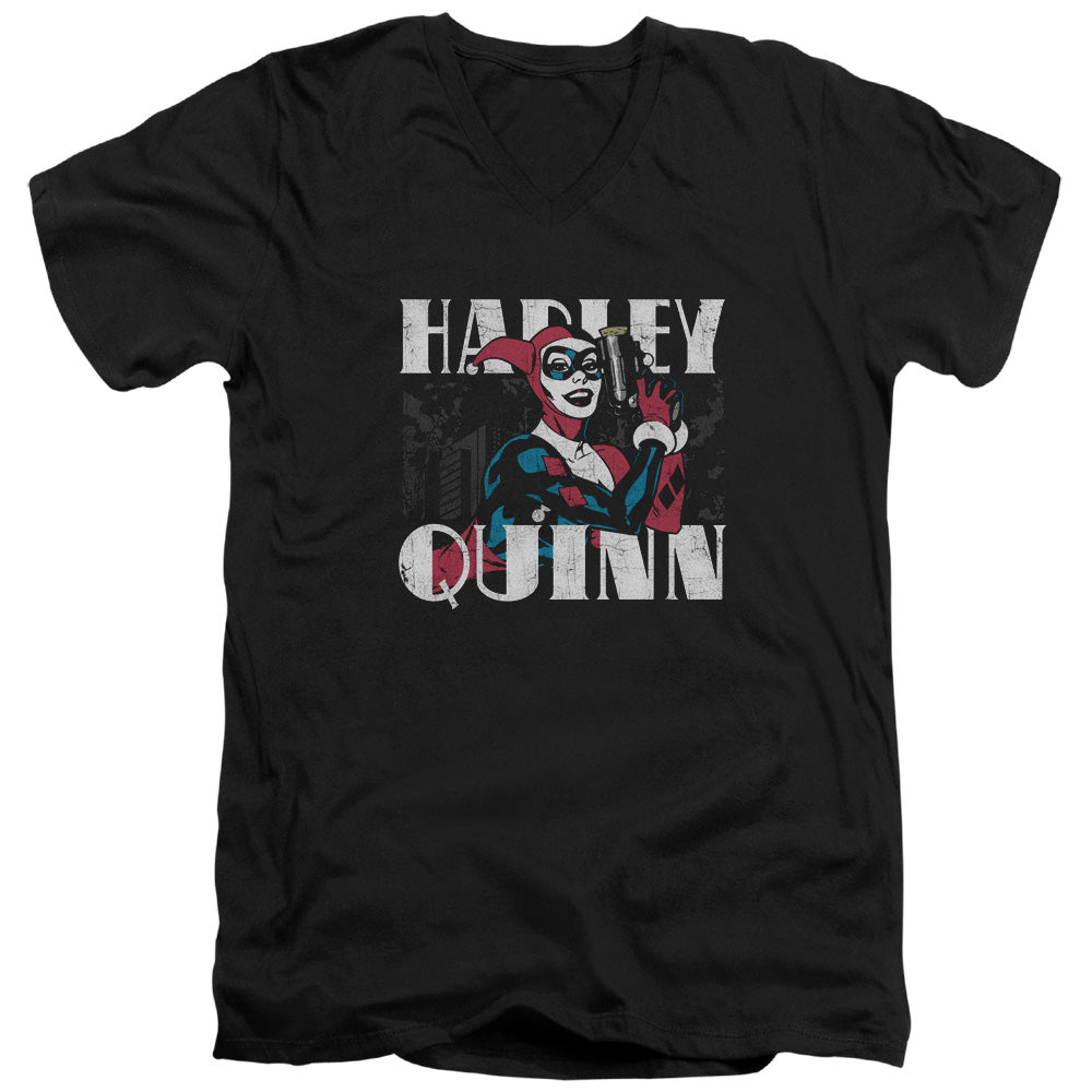 Batman Harley Bold Mens Slim Fit V Neck T Shirt Black Officially Licensed