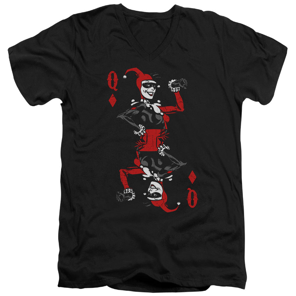 Batman Quinn Of Diamonds Mens Slim Fit V Neck T Shirt Black Officially Licensed