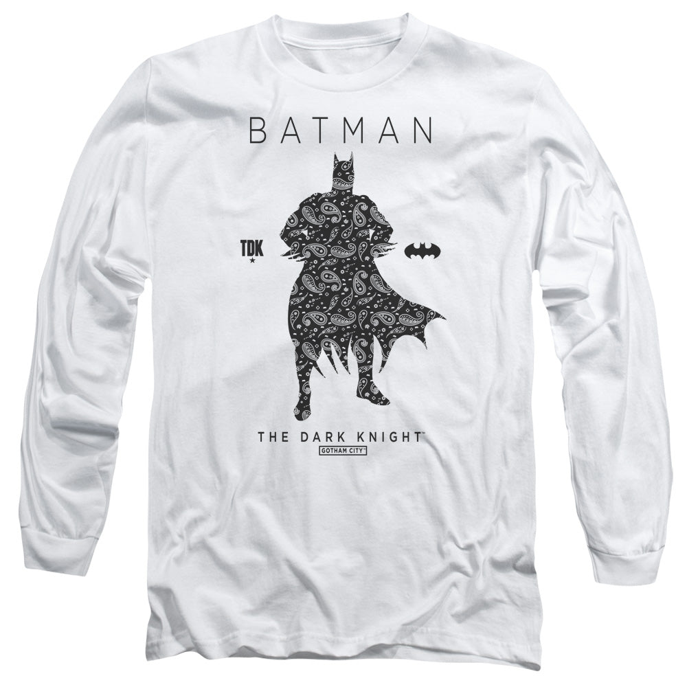 Batman Paislety Silhouette Mens Long Sleeve Shirt White Officially Licensed