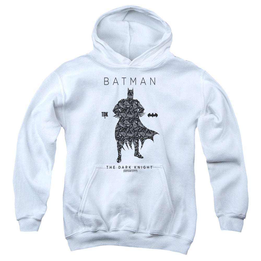 Batman Paislety Silhouete Kids Youth Hoodie White Officially Licensed