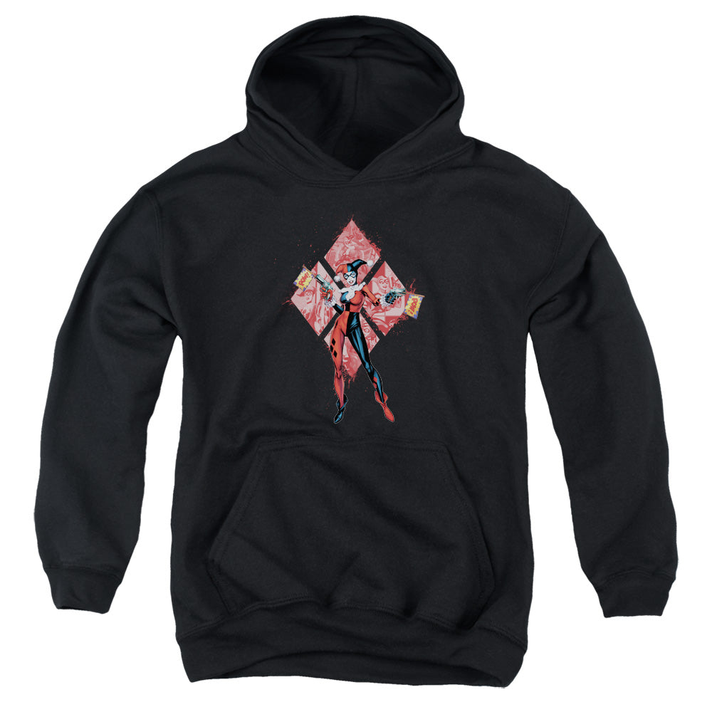 Batman Harley Quinn (Diamonds) Kids Youth Hoodie Black Officially Licensed