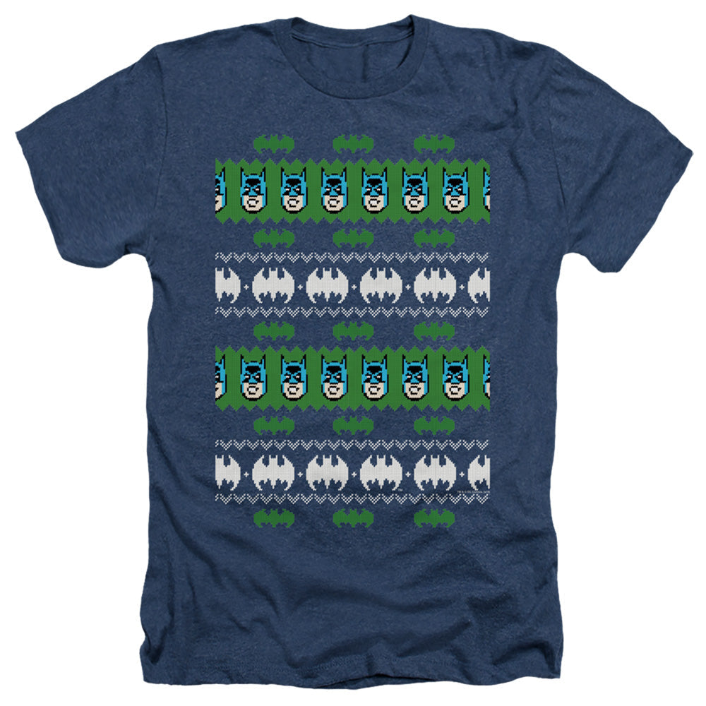 Batman Batman Christmas Sweater Heather Mens T Shirt Navy Blue Officially Licensed