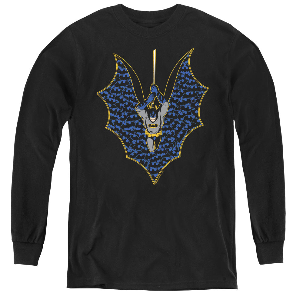 Batman Bat Fill Long Sleeve Kids Youth T Shirt Black Officially Licensed