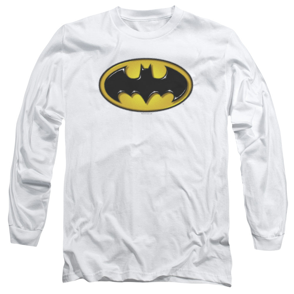 Batman Airbrush Bat Symbol Mens Long Sleeve Shirt White Officially Licensed