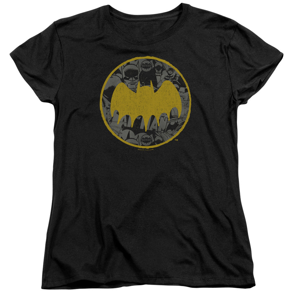 Batman Vintage Symbol Collage Womens T Shirt Black Officially Licensed