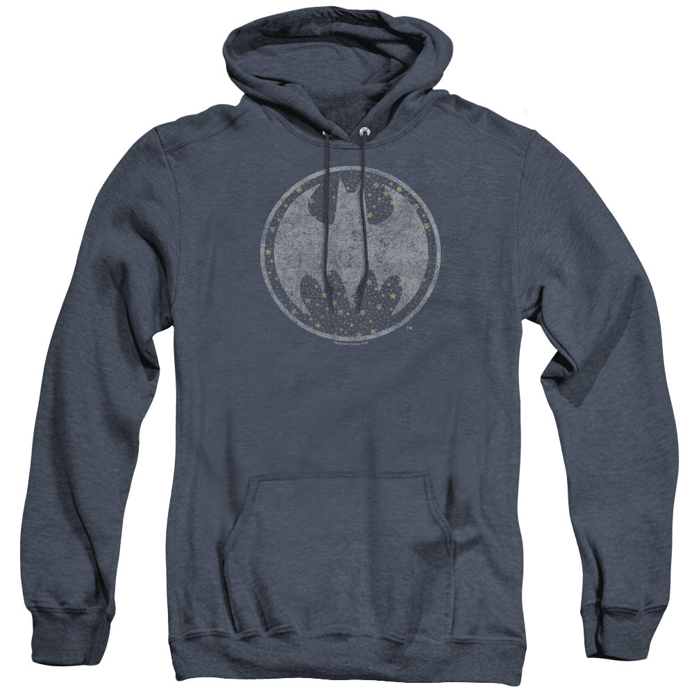 Batman Starry Night Shield Heather Mens Hoodie Navy Officially Licensed