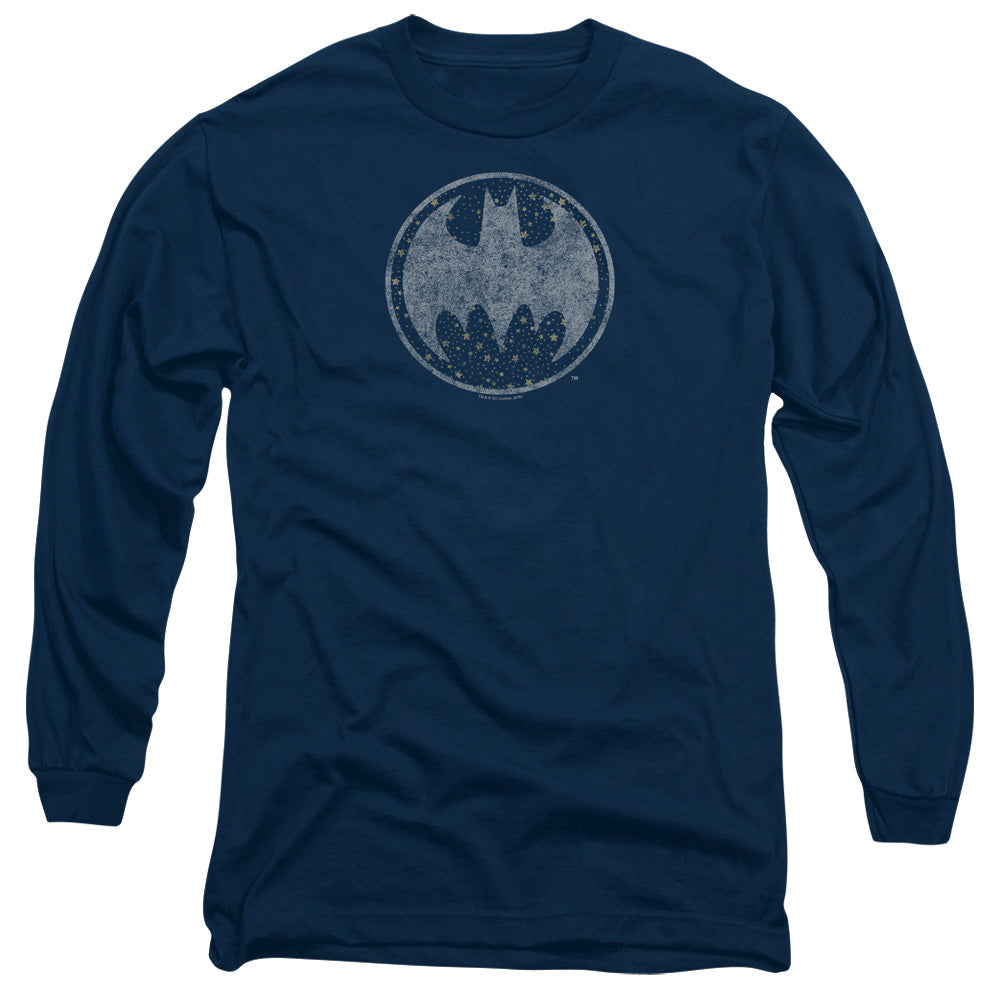 Batman Starry Night Shield Mens Long Sleeve Shirt Navy Officially Licensed