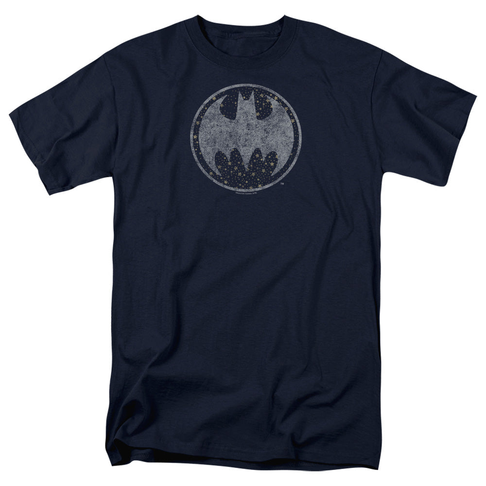 Batman Starry Night Shield Mens T Shirt Navy Officially Licensed