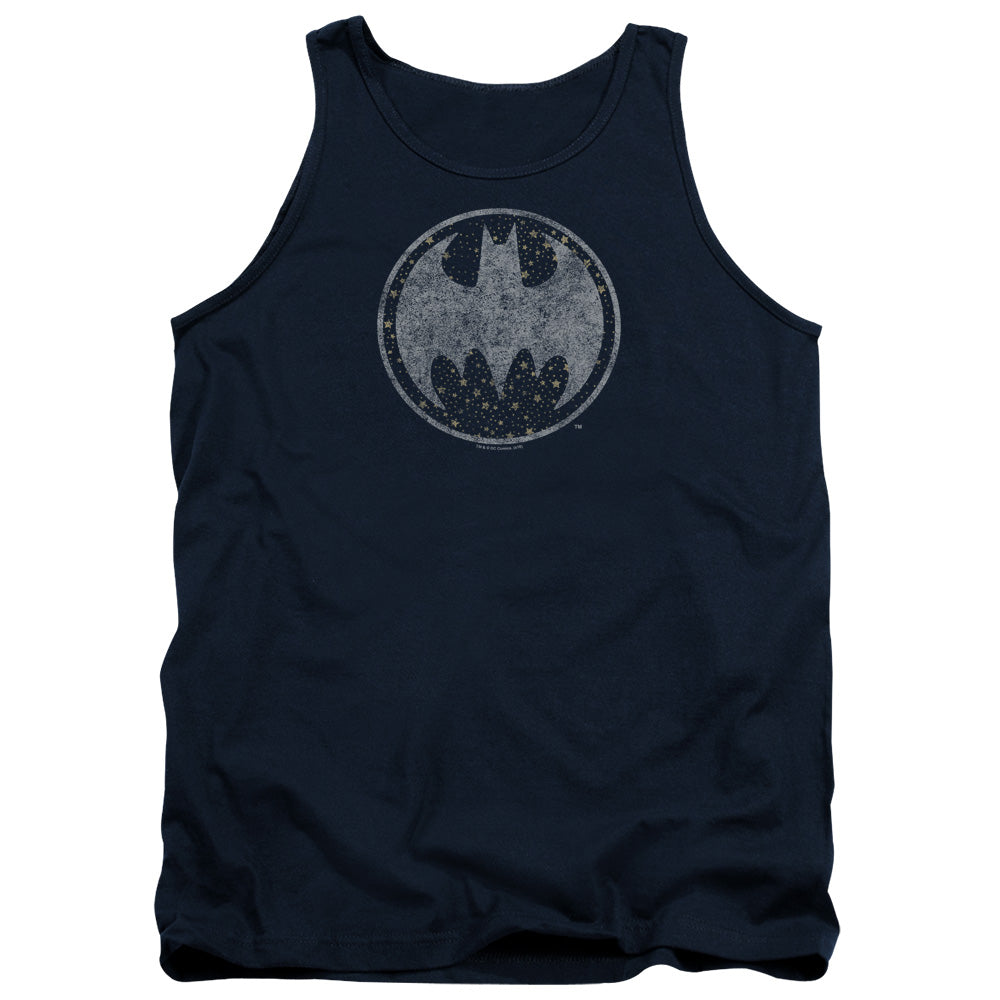 Batman Starry Night Shield Mens Tank Top Shirt Navy Blue Officially Licensed