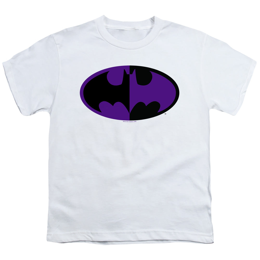 Batman Split Symbol Kids Youth T Shirt White Officially Licensed