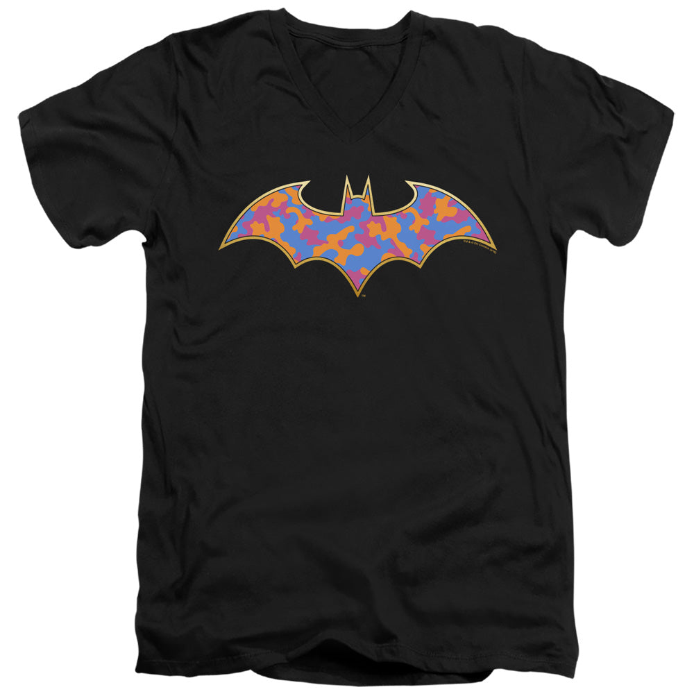 Batman Gold Camo Mens Slim Fit V Neck T Shirt Black Officially Licensed