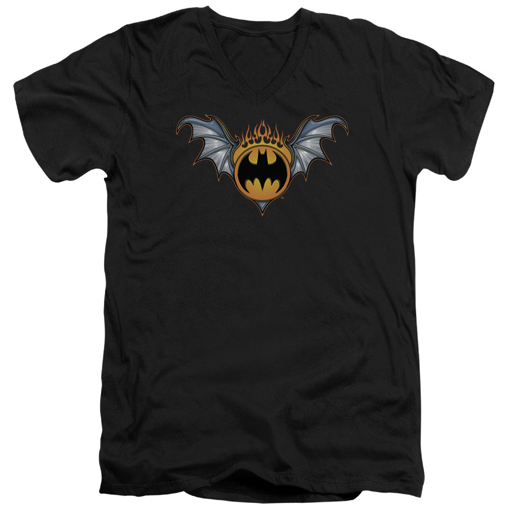 Batman Bat Wings Logo Mens Slim Fit V Neck T Shirt Black Officially Licensed