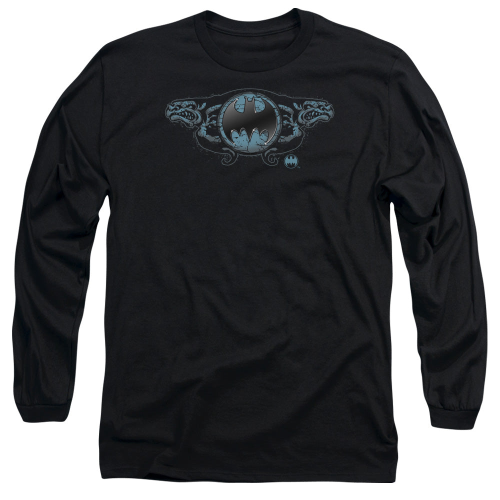 Batman Two Gargoyles Logo Mens Long Sleeve Shirt Black Officially Licensed