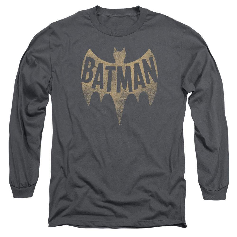 Batman Classic Tv Vintage Logo Mens Long Sleeve Shirt Charcoal Officially Licensed
