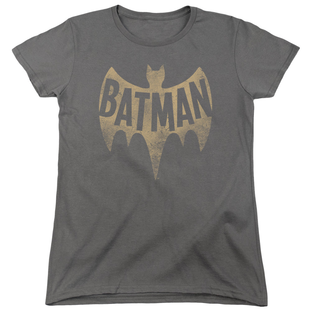 Batman Classic Tv Vintage Logo Womens T Shirt Charcoal Officially Licensed