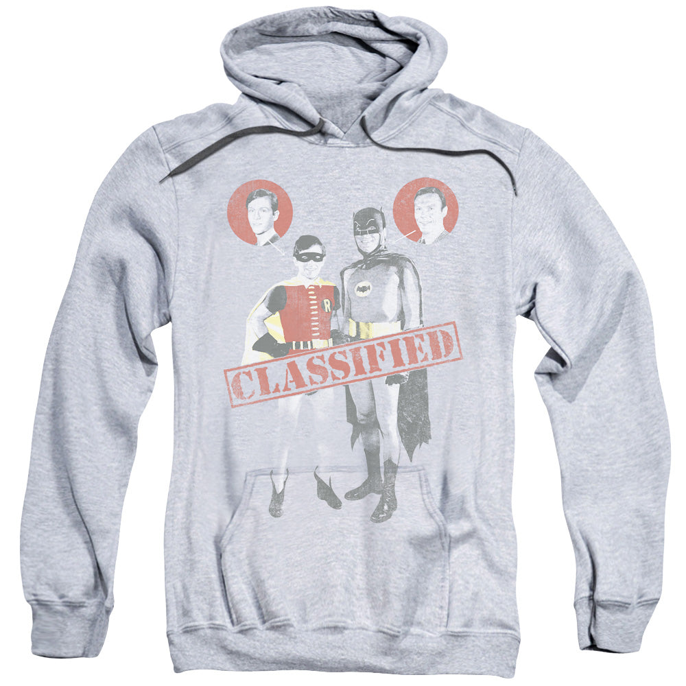 Batman Classic Tv Classified Mens Hoodie Athletic Heather Officially Licensed