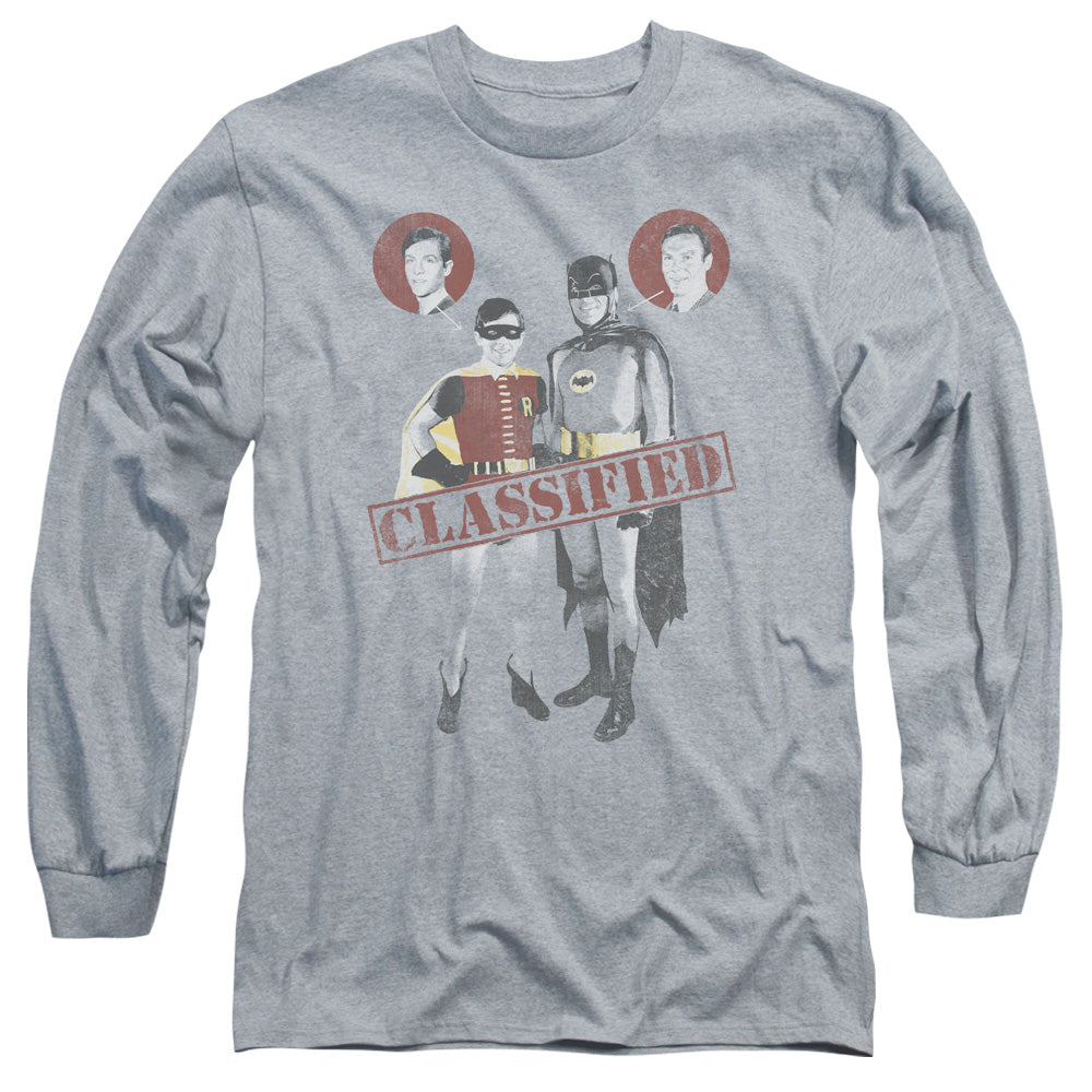 Batman Classic Tv Classified Mens Long Sleeve Shirt Athletic Heather Officially Licensed